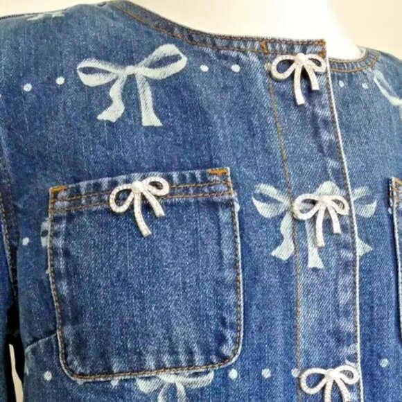 Self Portrait Blue Bow Print Embellished Cropped ShortJacket USA Size 10 - Picture 4 of 15
